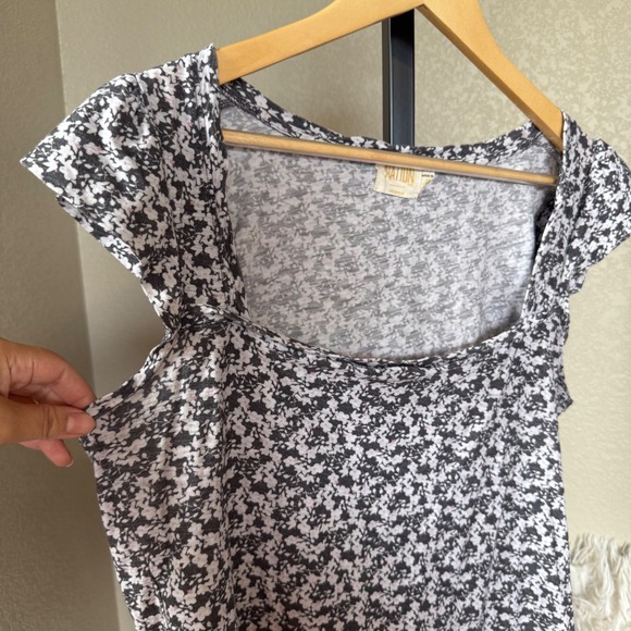 Nation LTD Eve Ruffle Tee Floral Square‎ Neck Flutter Sleeve Pima Cotton Size M - Picture 4 of 11